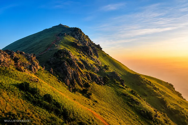 The ridge line of Mullayanagiri at sunset